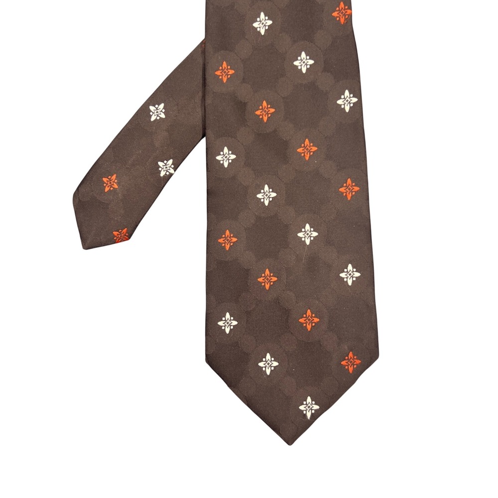 The Protected Tie Brown Geometric Floral Medallion Stain Resistant Mens Tie OS